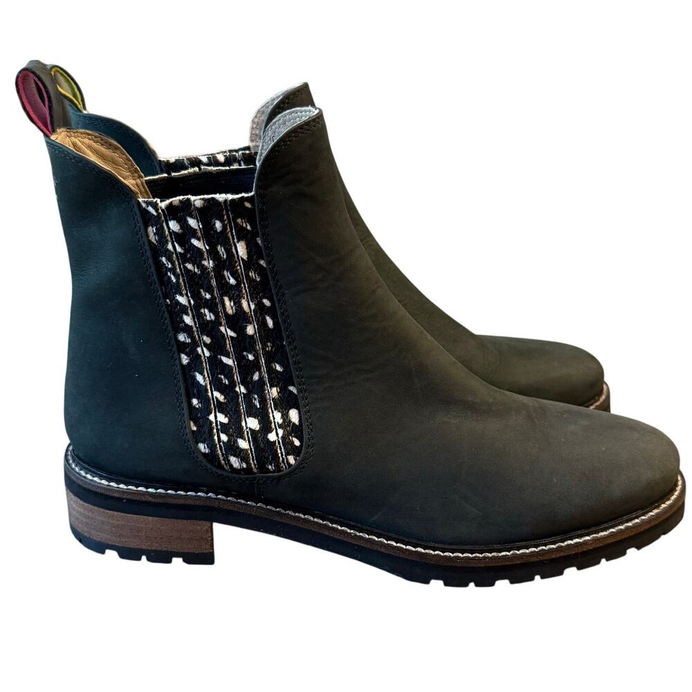 Joules Claredon Chelsea Boot Suede Leather Calf-Hair Ankle Black Women’s US 9